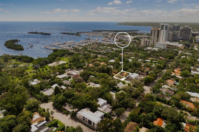 aerial view with a water view