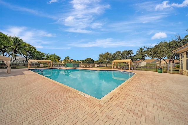 view of swimming pool with a patio area