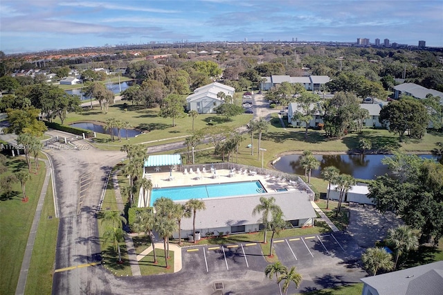 aerial view featuring a water view