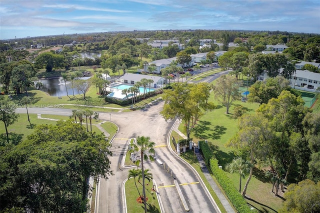 aerial view with a water view