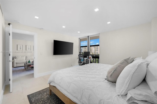 bedroom with light tile patterned flooring