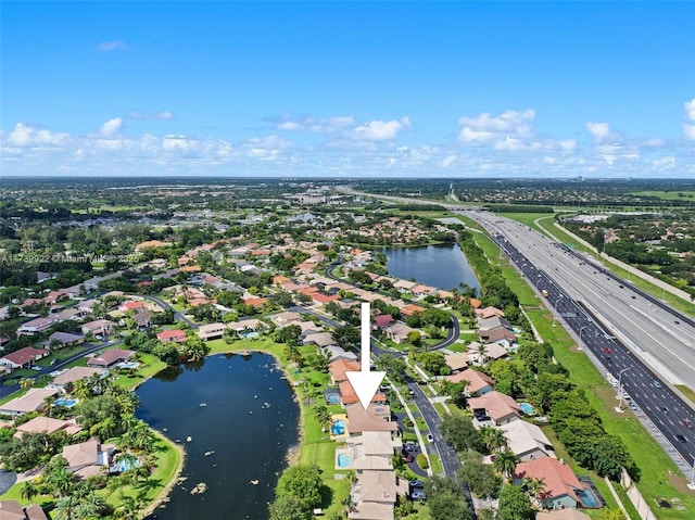 bird's eye view featuring a water view