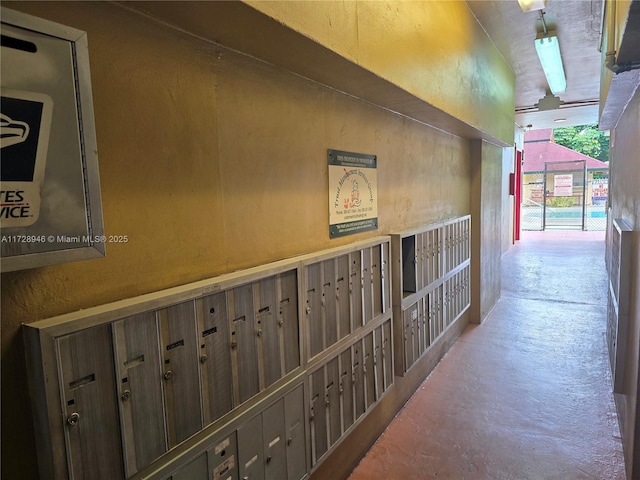 hallway with a mail area