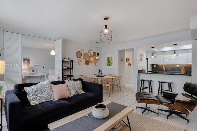 living room featuring light tile patterned floors