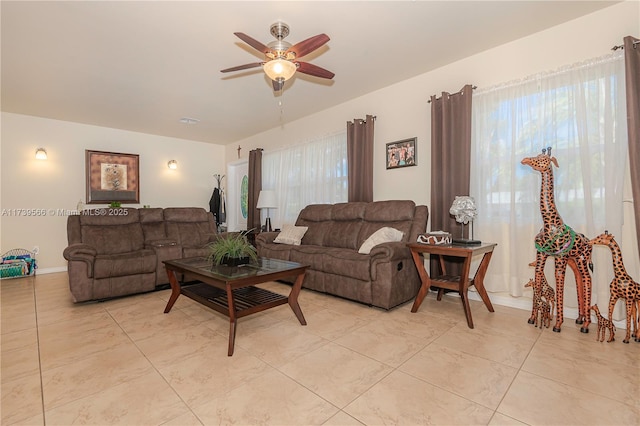 living room featuring ceiling fan