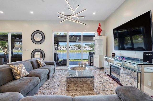 living room with a chandelier