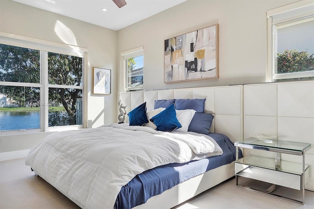 bedroom with a water view