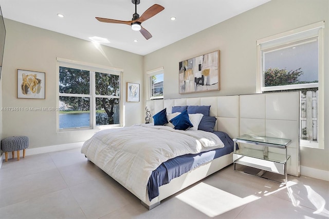 bedroom featuring ceiling fan