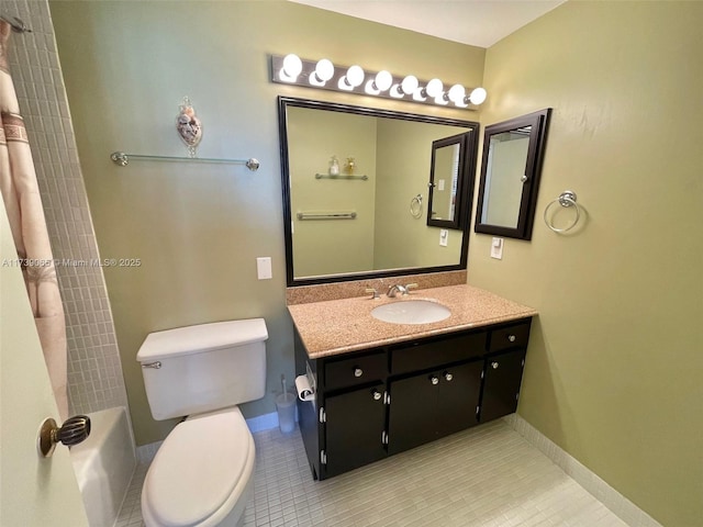 full bathroom with vanity, shower / bathing tub combination, tile patterned floors, and toilet