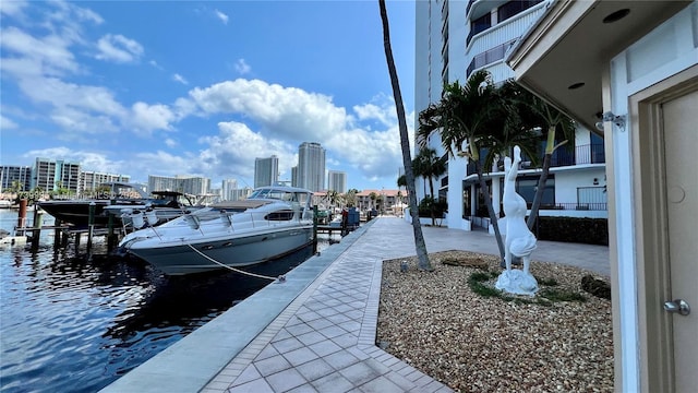 view of dock with a water view