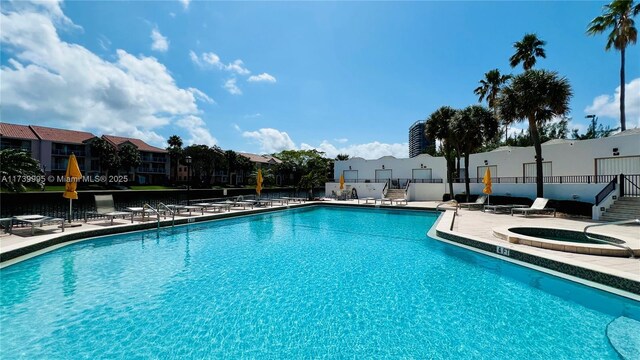 view of pool featuring a patio area and a hot tub