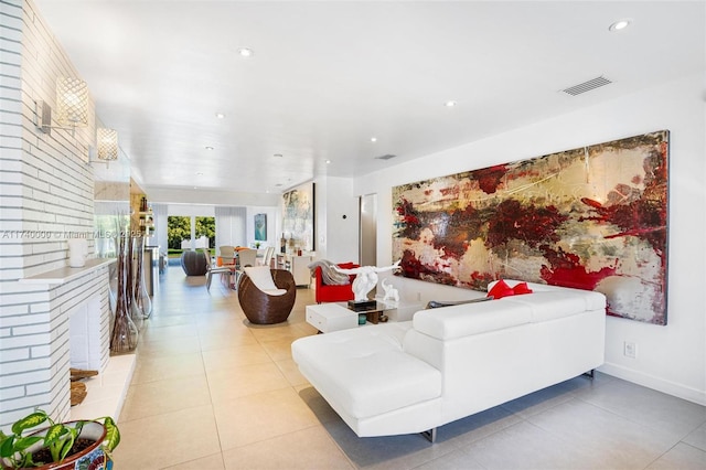 view of tiled living room