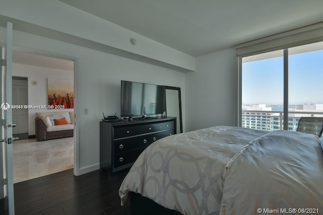 bedroom with dark hardwood / wood-style floors