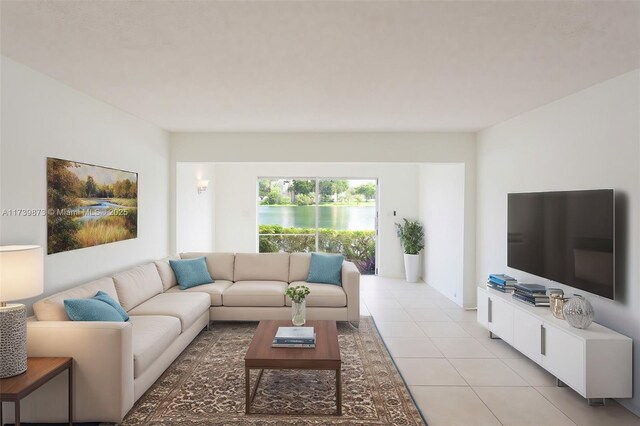 living room with light tile patterned floors