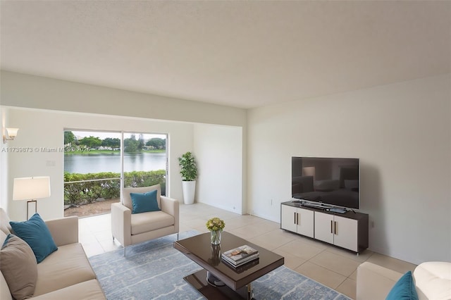 living room with light tile patterned floors