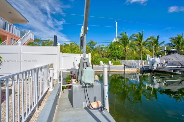 view of dock featuring a water view