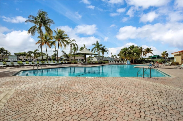 view of pool with a gazebo and a patio