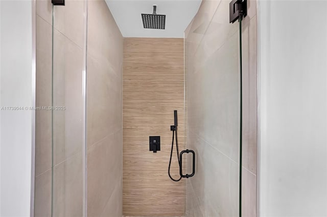 interior details featuring a shower stall