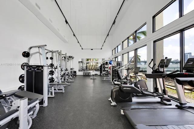 gym with a high ceiling