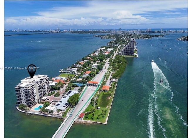 bird's eye view with a water view and a city view