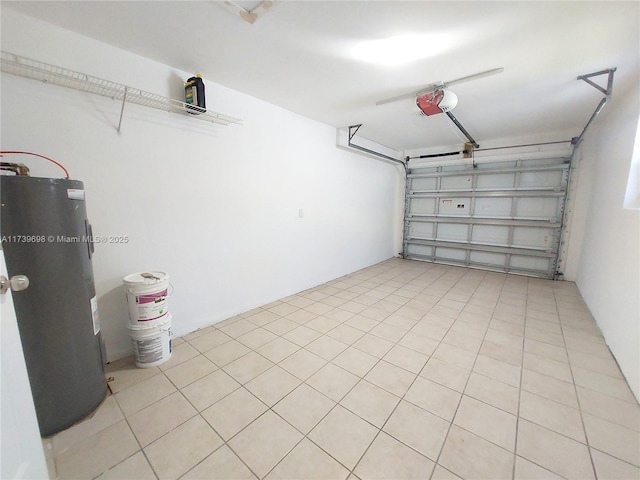 garage with water heater and a garage door opener