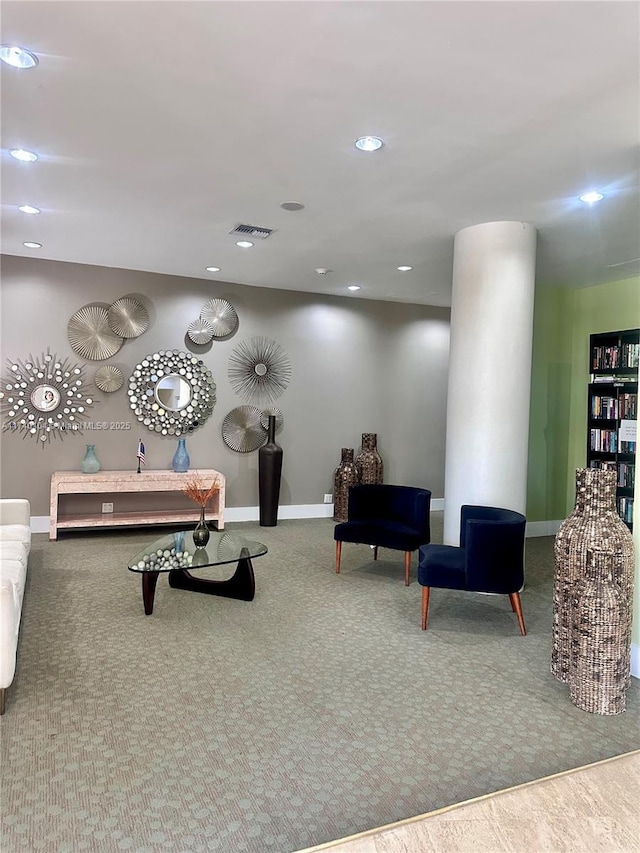 living room featuring carpet floors