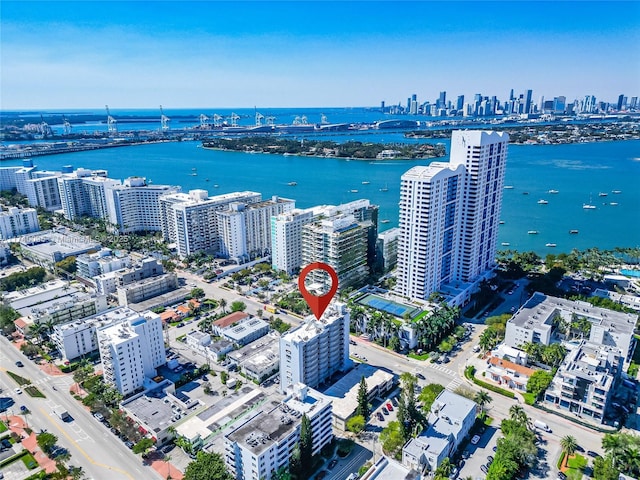 aerial view with a water view