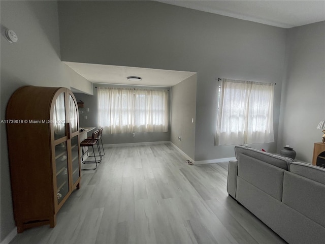 living room with light hardwood / wood-style flooring