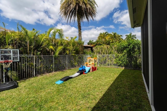 view of yard with a playground