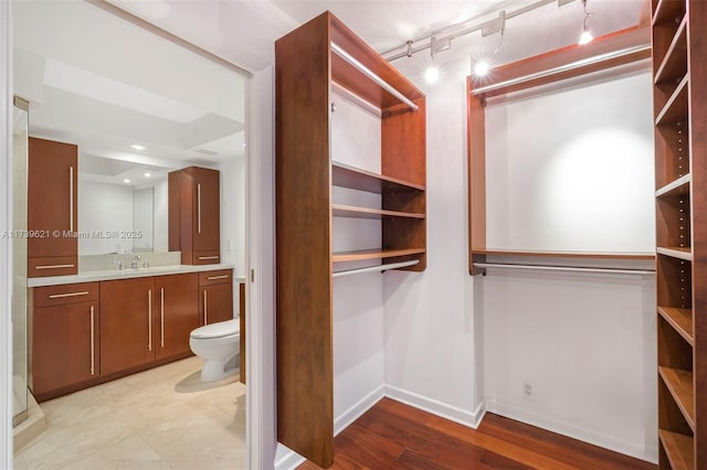 walk in closet featuring sink and light wood-type flooring