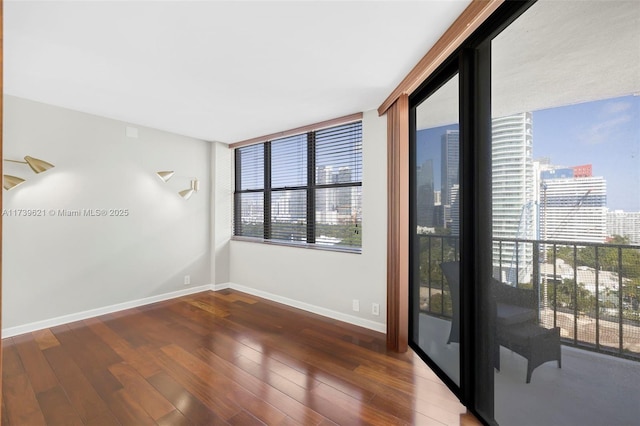 unfurnished room with dark wood-type flooring