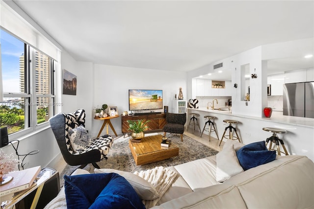 living room featuring sink