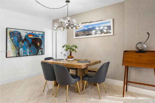 dining space featuring a chandelier