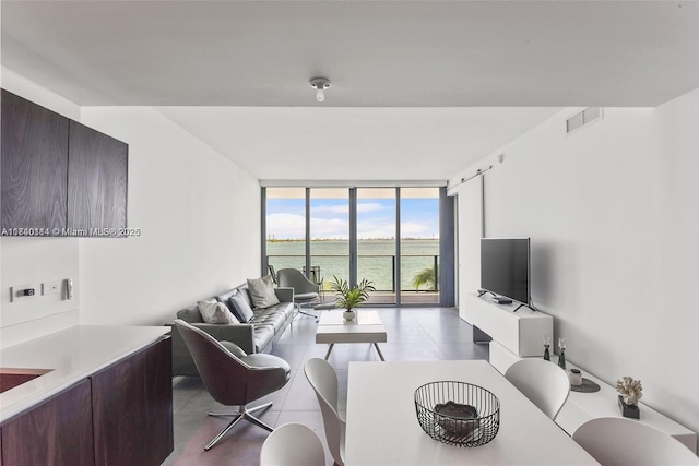 living room with floor to ceiling windows