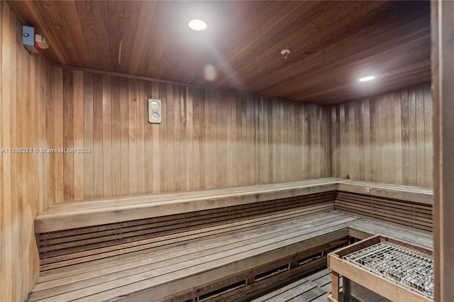 3001 S Ocean Dr Unit 647, Hollywood, FL 33019 - relaxing sauna / steam room featuring wood ceiling, wood walls, and recessed lighting