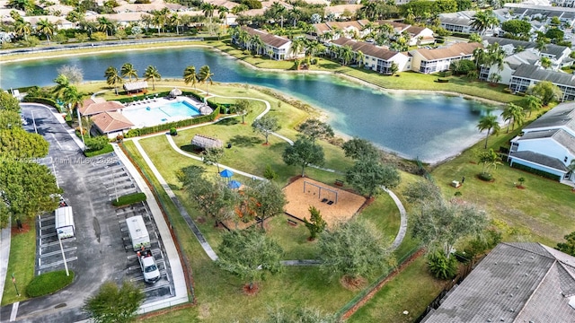 aerial view featuring a water view