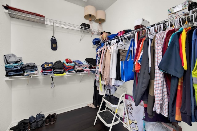 walk in closet featuring wood-type flooring