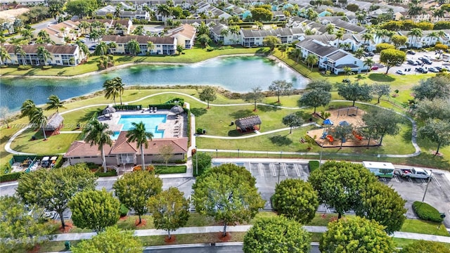 aerial view featuring a water view