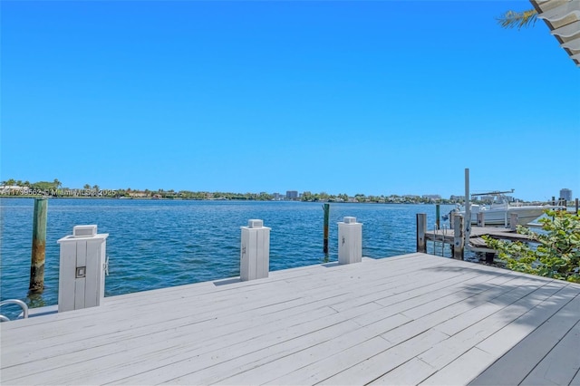 view of dock with a water view