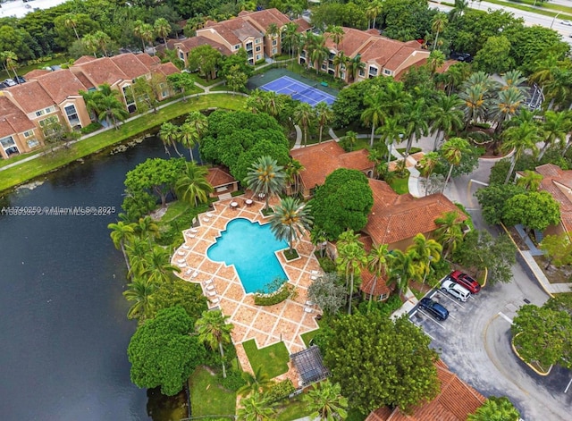 aerial view with a water view