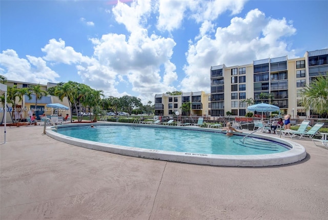 community pool with a patio area