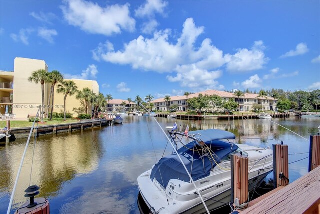 view of dock with a water view