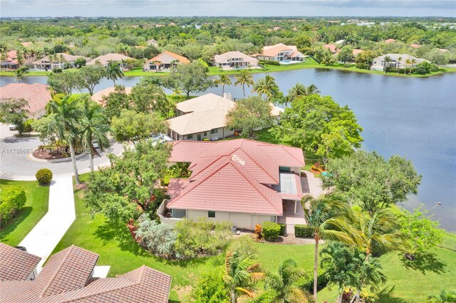 aerial view with a water view