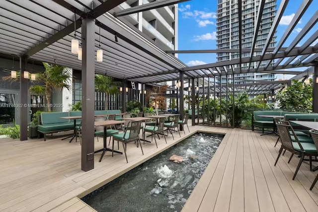 wooden terrace featuring a pergola