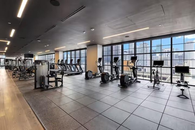 exercise room with expansive windows and a wealth of natural light