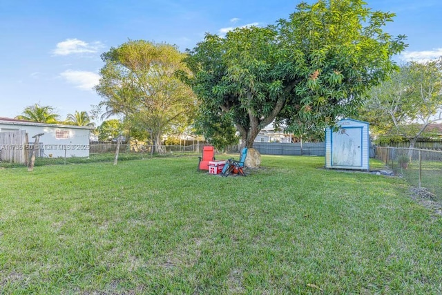 view of yard with a storage shed