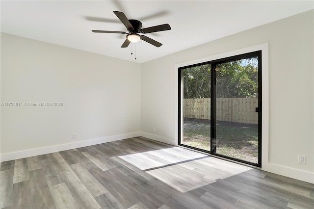 spare room featuring light hardwood / wood-style floors and ceiling fan