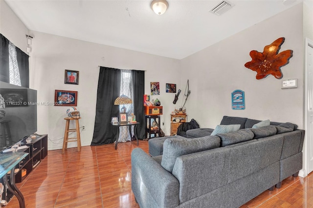 living room with hardwood / wood-style floors