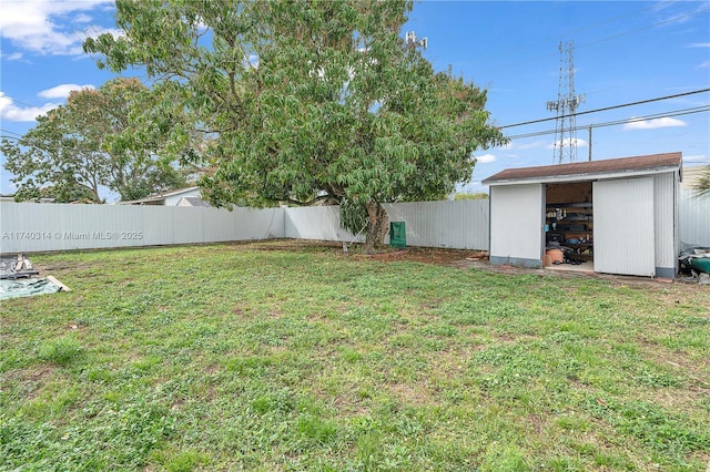 view of yard with a shed