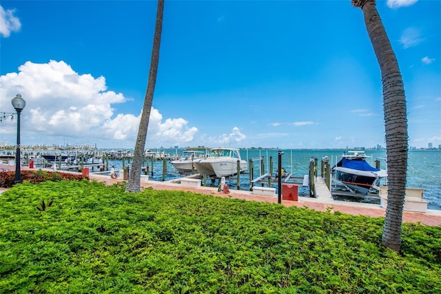 view of dock featuring a water view